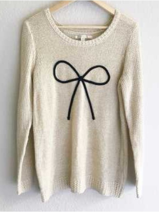 LC Lauren Conrad Sweaters - LC Lauren Conrad Cream Crewneck Sweater with Black Bow Accent